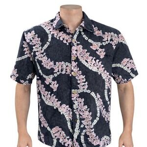 Cooke Street Hawaiian Aloha Shirt Large Floral Flowers Vines Reverse Print Black